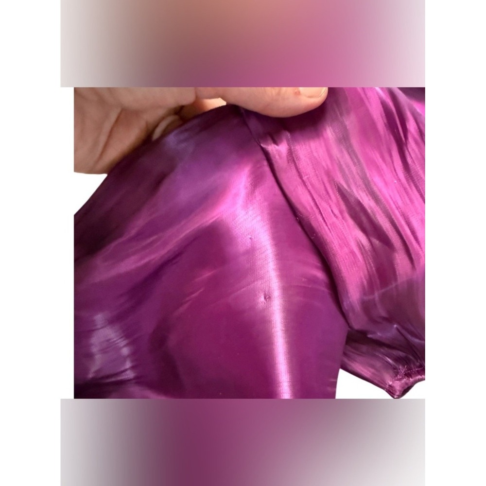 Storia Satin Puff Sleeve Babydoll Mini Dress - Magenta - Medium Coquette Barbie - Picture 8 of 8
